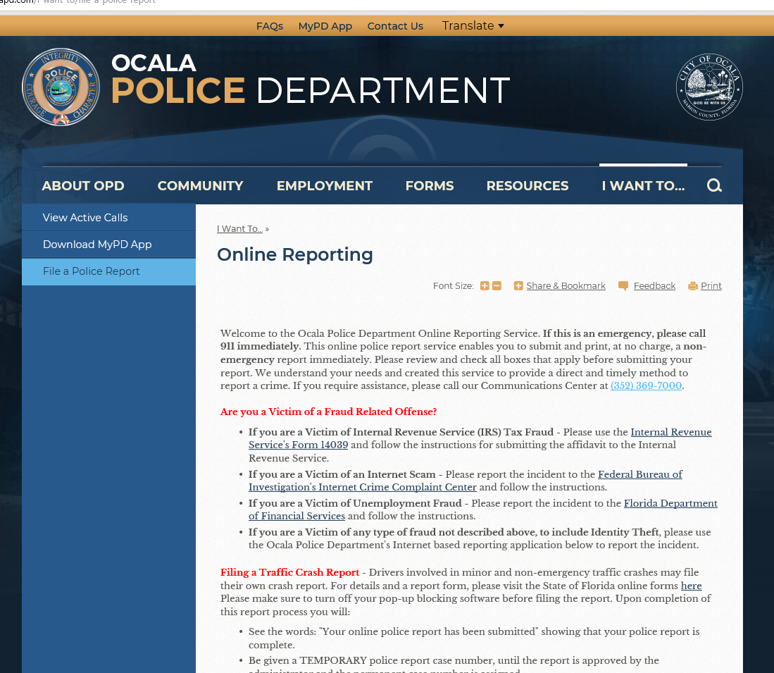 Ocala Police Department launches online reporting for citizens - Ocala ...