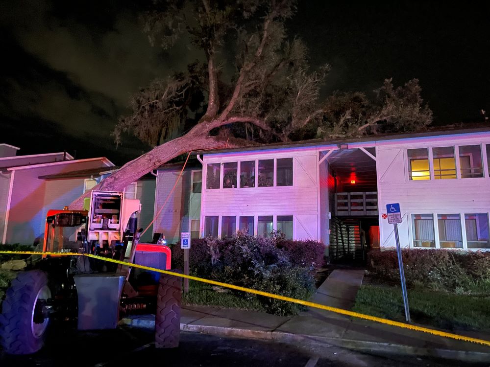 Ocala Fire Rescue tree falls on apartment building 9 3 22 a third photo of tree