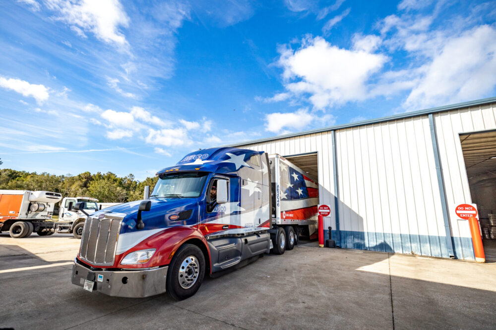 Truck loaded with donations for those in south Florida who were impacted by Hurricane Ian departing Tri Eagles Sales warehouse photo courtesy of Marion County