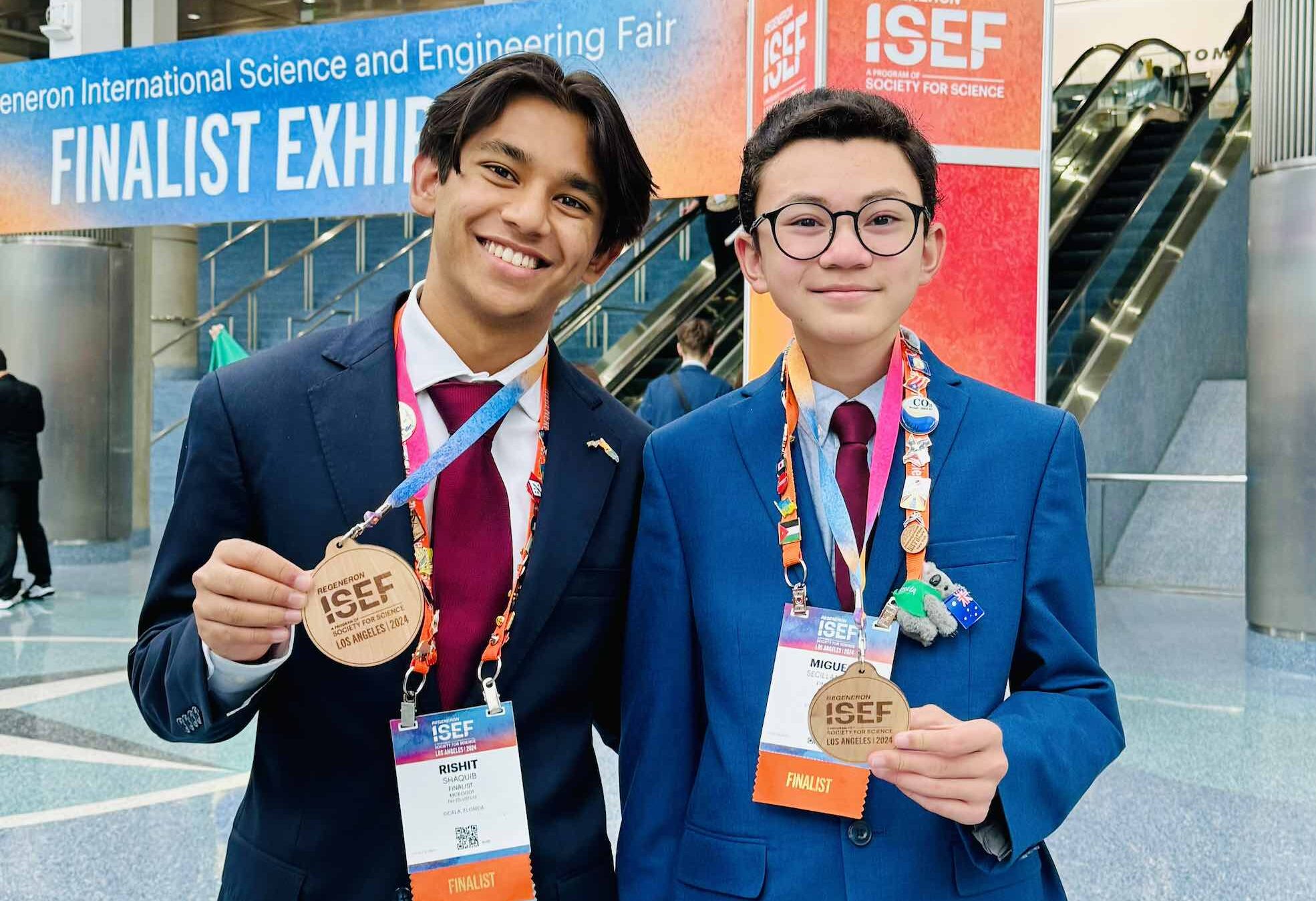 Rishit Shaquib (left) and Miguel Secillano (right) at the 2024 Regeneron International Science and Engineering Fair