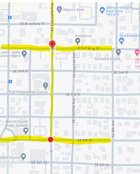 Map showing new 4 way stop locations in Ocala