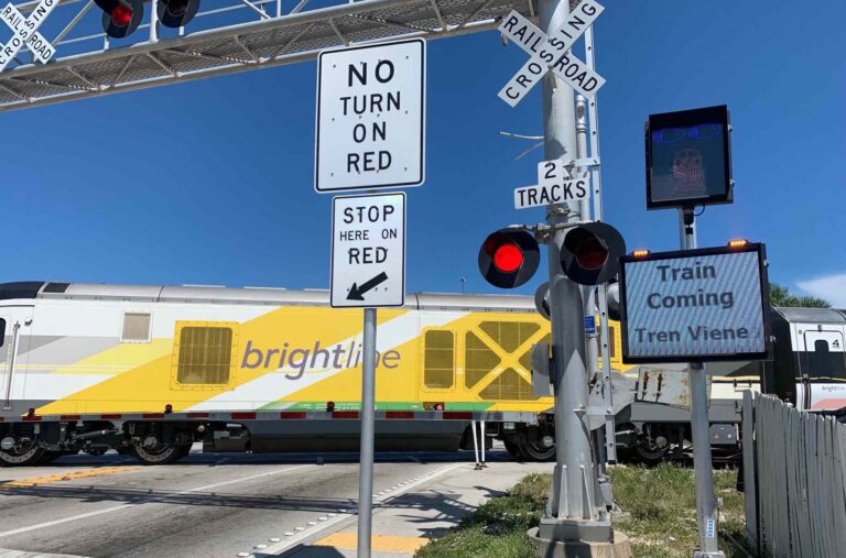 Brightline Crisis Grant Grade Crossing signs