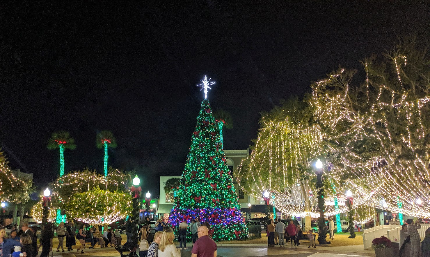 Christmas tree lit up in downtown Ocala December 2020