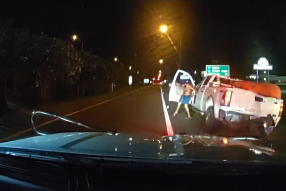 The driver, Cody Ludwig Vetter, exiting his pickup truck after allegedly leading an MCSO deputy on a high-speed chase on Interstate 75. (Photo: Marion County Sheriff's Office)