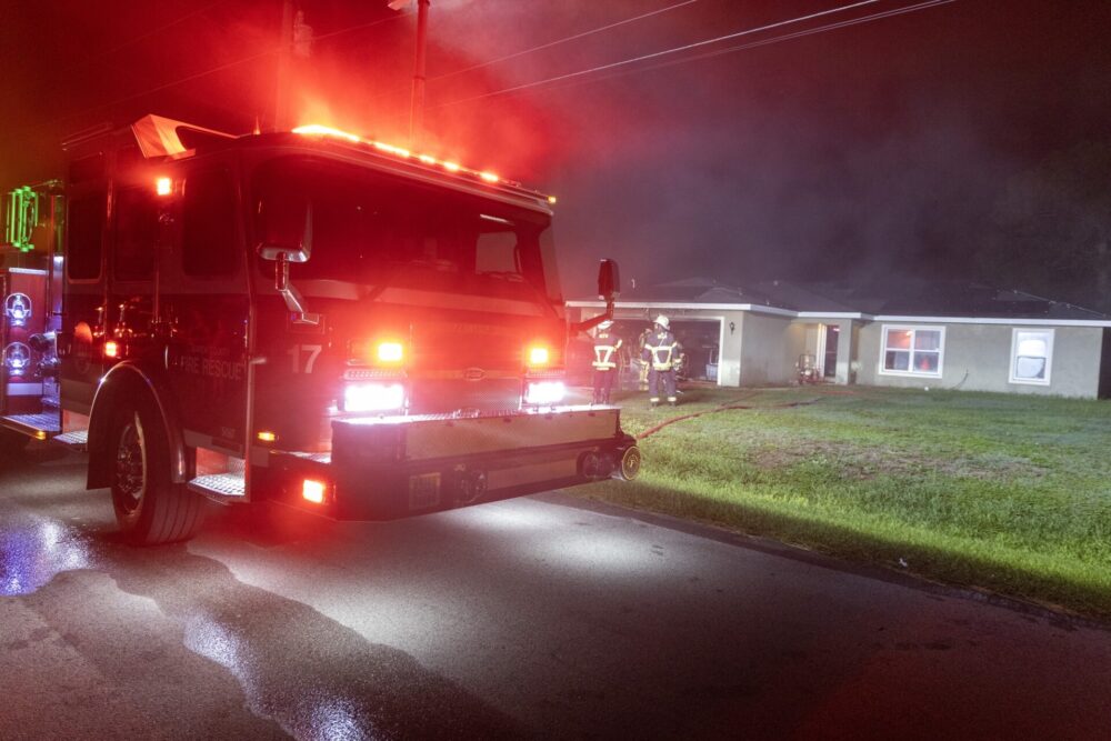 MCFR battles garage fire in Silver Springs Shores on July 23, 2024 fire truck in front of home