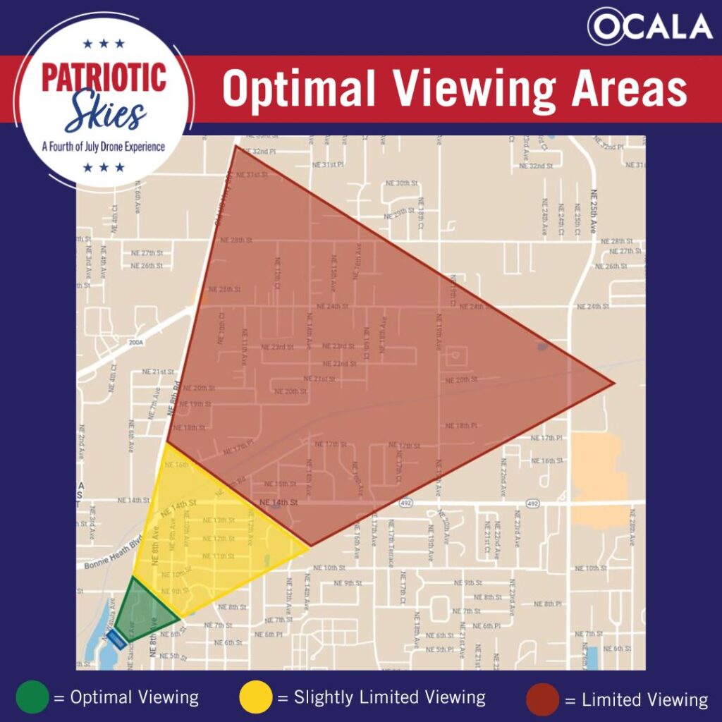 Patriotic Skies July 4, 2024 optimal viewing areas