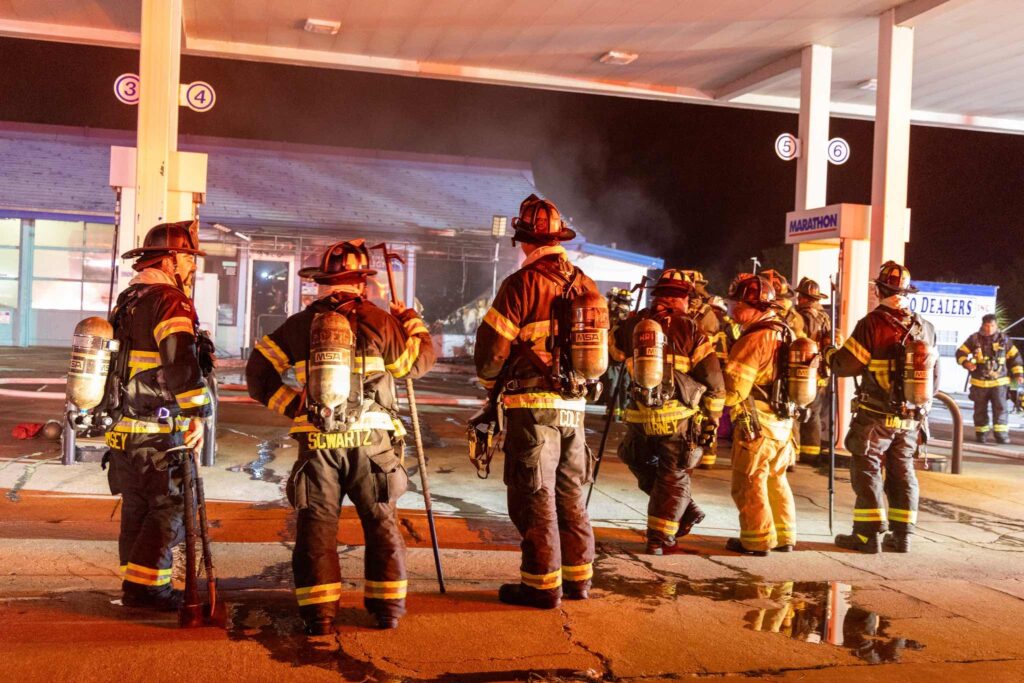 Marion County firefighters respond to a fire that destroyed a local gas station. Photo: Marion County Fire Rescue