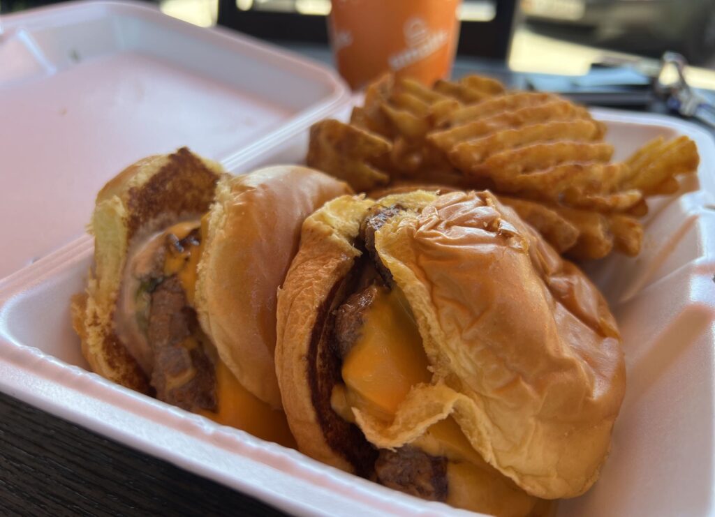 Biggie Smalls Sliders, fries, and a drink at Smalls Sliders in Ocala