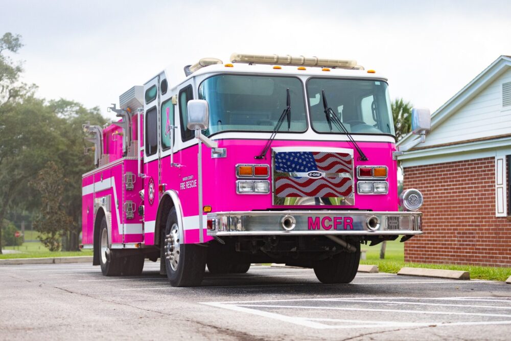 This pink fire truck will be in service throughout the month of October at MCFR's fire station in On Top of the World. (Photo: Marion County Fire Rescue)