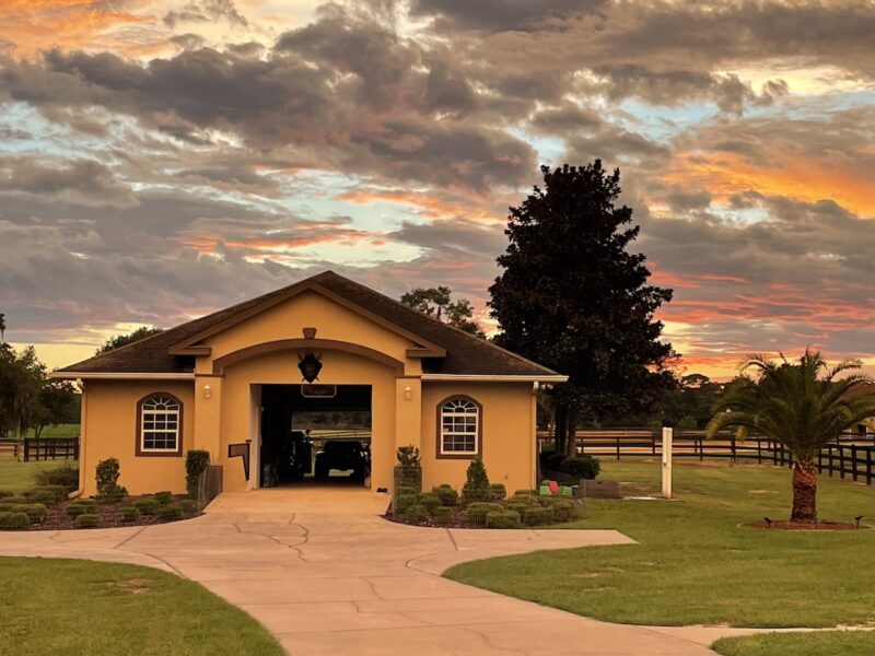 Beautiful sunset sky over Ocala barn