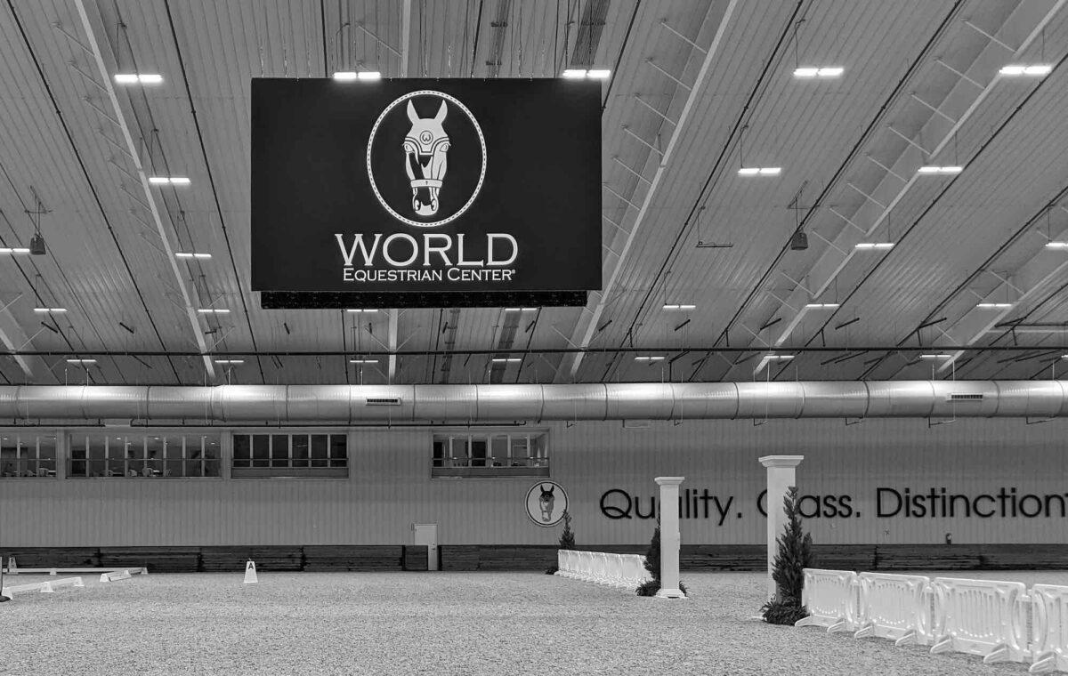 Inside an arena within the World Equestrian Center in Ocala