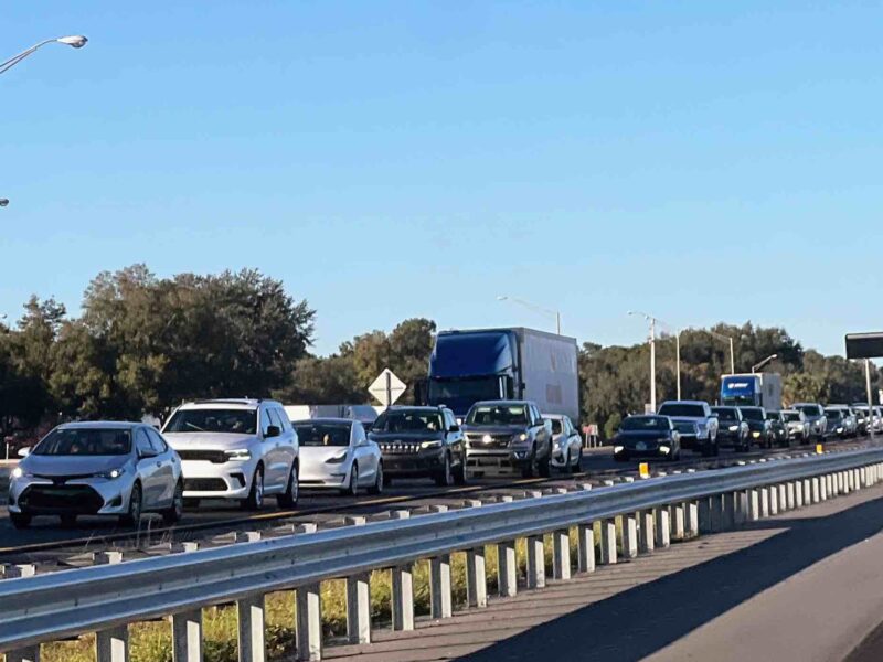 Traffic backed up on southbound Interstate 75 on Novmber 23, 2024