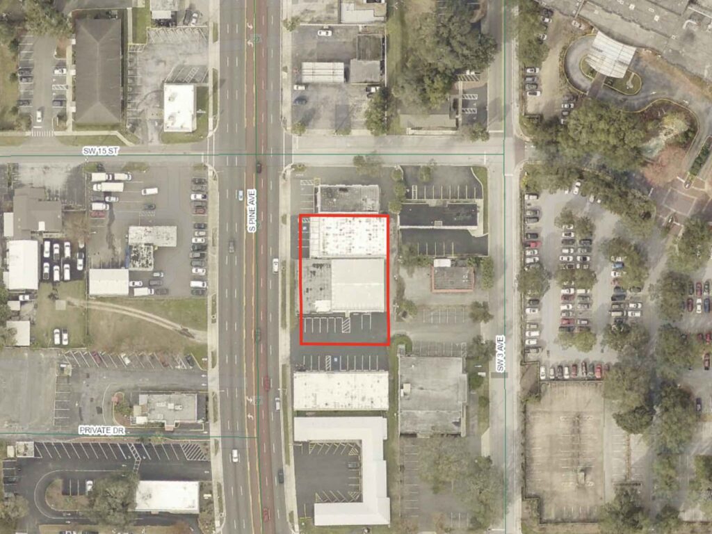 Aerial photo of former print shop purchased by AdventHealth Ocala